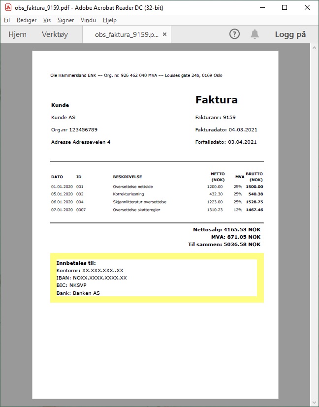 Ny utforming på fakturaen